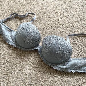 Aerie Gray Rhinestone Pushup Bra